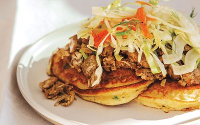 “High” Hoecakes With Pulled Pork and Fennel Slaw